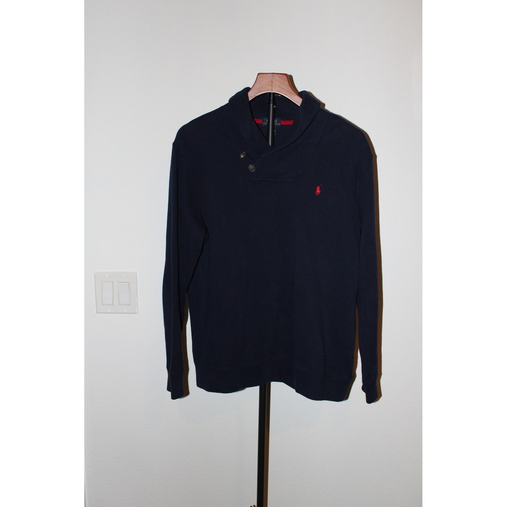 Polo Ralph Lauren Boys Navy Blue‎ Shawl Collar Button Sweater Large 14-16